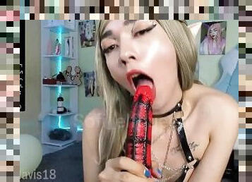 BJ submissive blonde fucking her mouth with spider dildo 07:26