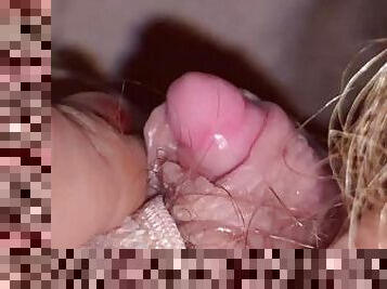 Closeup on my huge clit head and hairy pussy