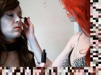 Redhead femdom teaching her slave how to dress like a lady by Femdom Austria