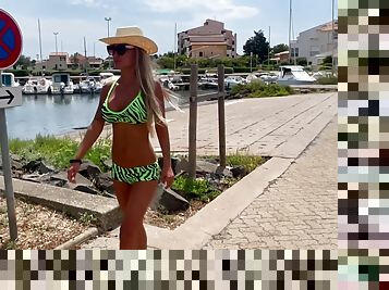 Naked Monika Fox Walks Along The Pier Among The Yachts In One Hat And Shines With Big Boobs - Monikafox