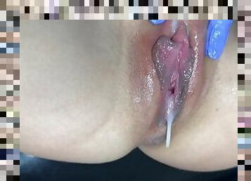 ASMR + ginecologista masturbate creamy dripping wet juicy pussy closeup up to orgasm