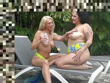 BBW Josie Jaxxon and Busty Blonde Madison Blaze Fuck Outside!