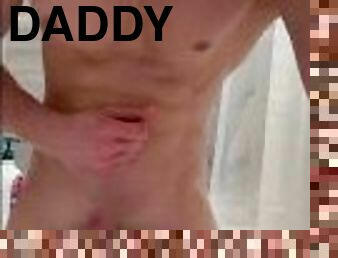 athletic daddy jerking in the shower