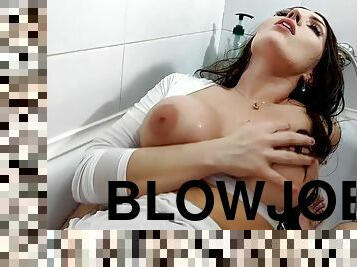 mandi, anjing, menghisap-zakar, pornstar, pasangan, menunggang, mandi-shower, teman-lelaki