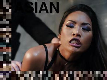 Asian beauty in fishnet tights gets properly fucked in the prison cell