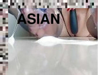 asiatique, gros-nichons, masturbation, collants, chatte-pussy, femme, amateur, pieds, salope, bas