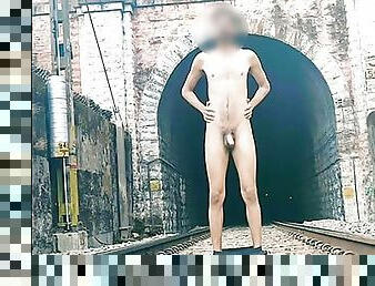 Nude gay men in front of railway line sexy dick