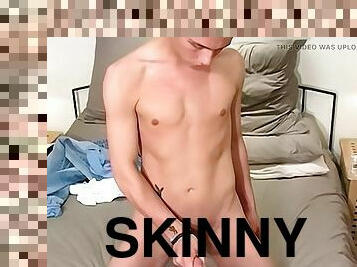 Skinny British twink Anthony jerks off and cums after interview