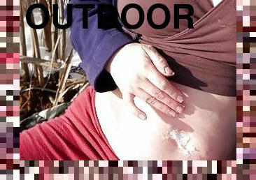 Winter Outdoors, MILF Melts Snow in Bellybutton, Chubby Belly Play