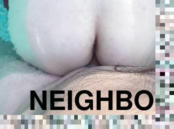 A neighbor fucked me in the pool and cum in my mouth while my boyfriend was at work