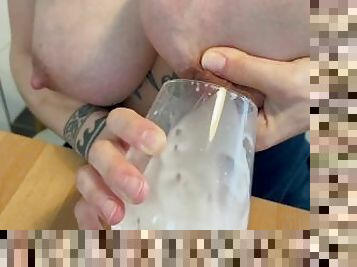 Perfect Milky Boobs! Squeeze in the Glass and Drink it!