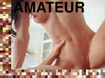 amateur, maison, ejaculation-interne, française, couple, point-de-vue, petite-amie, chienne, petits-seins