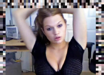 Chubby teen with big tits performs striptease on webcam
