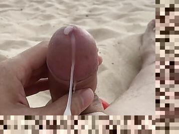 nudist, offentlig, amatør, eldre, cumshot, handjob, strand, alene