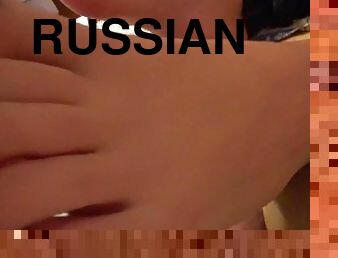 russo, amador, pés, doce, fetiche, chupando, dedos-do-pé