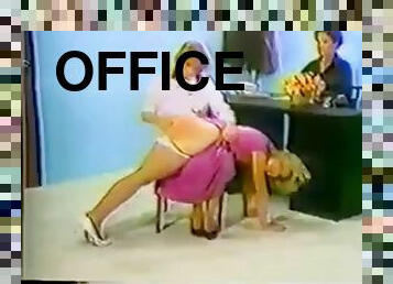 escritório, troca-de-papeís, lésbicas, vintage, rabo