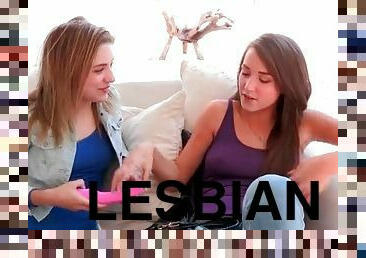 Kissing lesbian girls head to bedroom to fool around