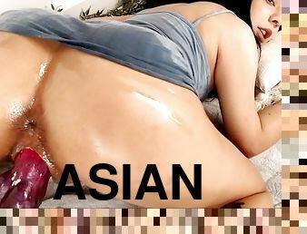 asiatisk, röv, doggy-style, amatör, tonåring, leksak, creampie, slyna, pov, sprut