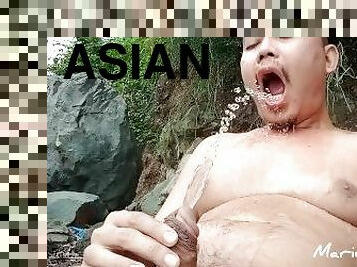asiatique, papa, amateur, ejaculation-sur-le-corps, énorme-bite, gay, solo, pappounet, tatouage, bite