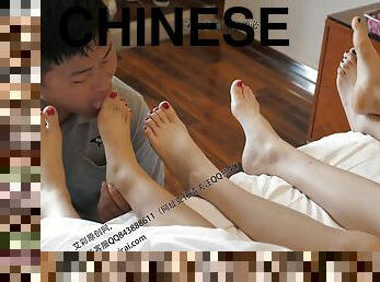 ázsiai, láb, szuka, fétis, kínai, férjes-asszonyok, lábmunka, domina