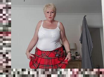 Tartan Skirt Stockings And White See Thru Panties