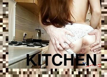 Passionate morning sex in the kitchen with Russian homemade stepsister