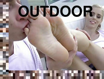 Blonde Girl Nesty Loves Big Cock - fetish footjob outdoors