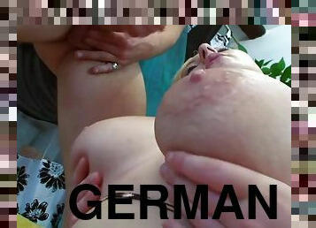 Blonde German Mature gets Cum on Tits - Sexy MILF gaggs on a massive cock - Fat ass