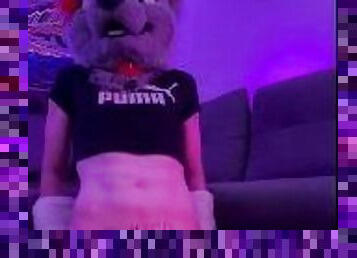 Horny Puppy Hours - Fursuiter plays with XL Dildos in chastity and makes a mess (Hands free orgasm )