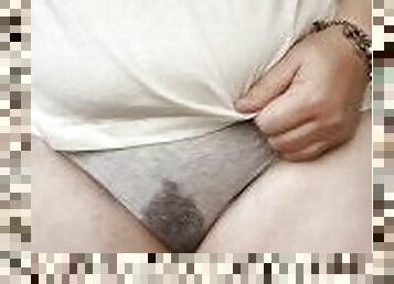 Very desperate wetting accident in grey panties