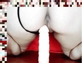 Young 21 year old latina rides a dildo naked until she cums