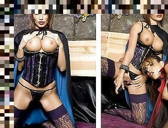 Lesbians in cosplay enjoy masturbating with sexy toys