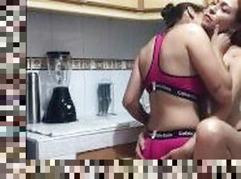 Spoiled Latina girl gets what she deserves in the kitchen by her stepmom