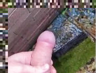 Pissing outdoors, desperate big cock