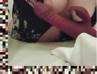 Girl with big tits playing with her dildo waiting for you