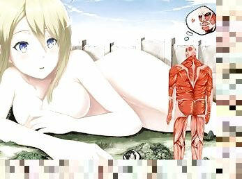 Attack on Titan female Titan comes and show her beautiful boobs and tight pussy for huge creampie