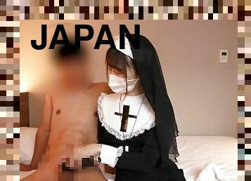 Japanese nun gives a guy a hand job using vibrator