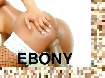 Petite ebony rides big huge black dildo BBC stretches pussy