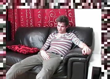 College guy strips on the couch and jerks off