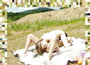 Picnic lesbian sex from hot Amanda Clarke and Eve Black