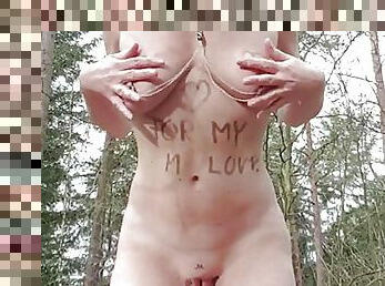 Julie flashing nude in forest