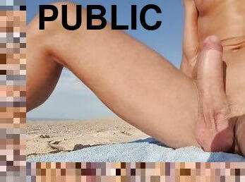 мастурбация, секс-на-публике, на-пляже, член