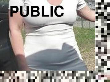 Public Piss in White See-Through Dress