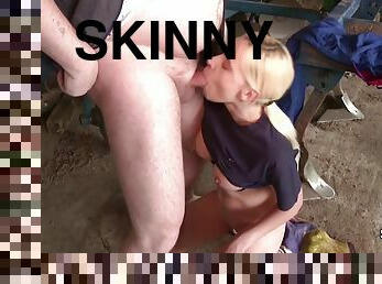 Fat Farmer Makes Skinny Blonde To Blowjob His Dick
