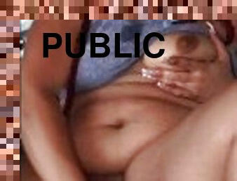 masturbation, orgasme, public, giclée, ébène, attrapée, solo