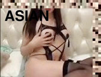 asiatisk, strømpebukse, shemale, tenåring, ladyboy, cum, søt-sweet