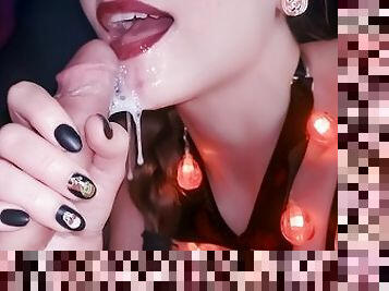 The Halloween party ended with a cum tasting in my sweet mouth. (Oral Creampie)