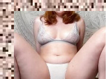 Redhead naughty teen pees through her panties and makes a mess!