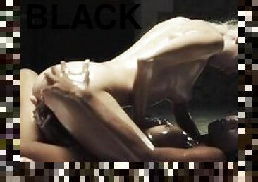 Black beauty and sexy blonde oil each other up for lesbian sex