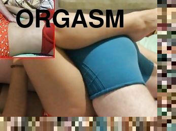 orgasm, rumpa, trosor, sprut, söt, påklätt-sex, ben, underkläder-underwear